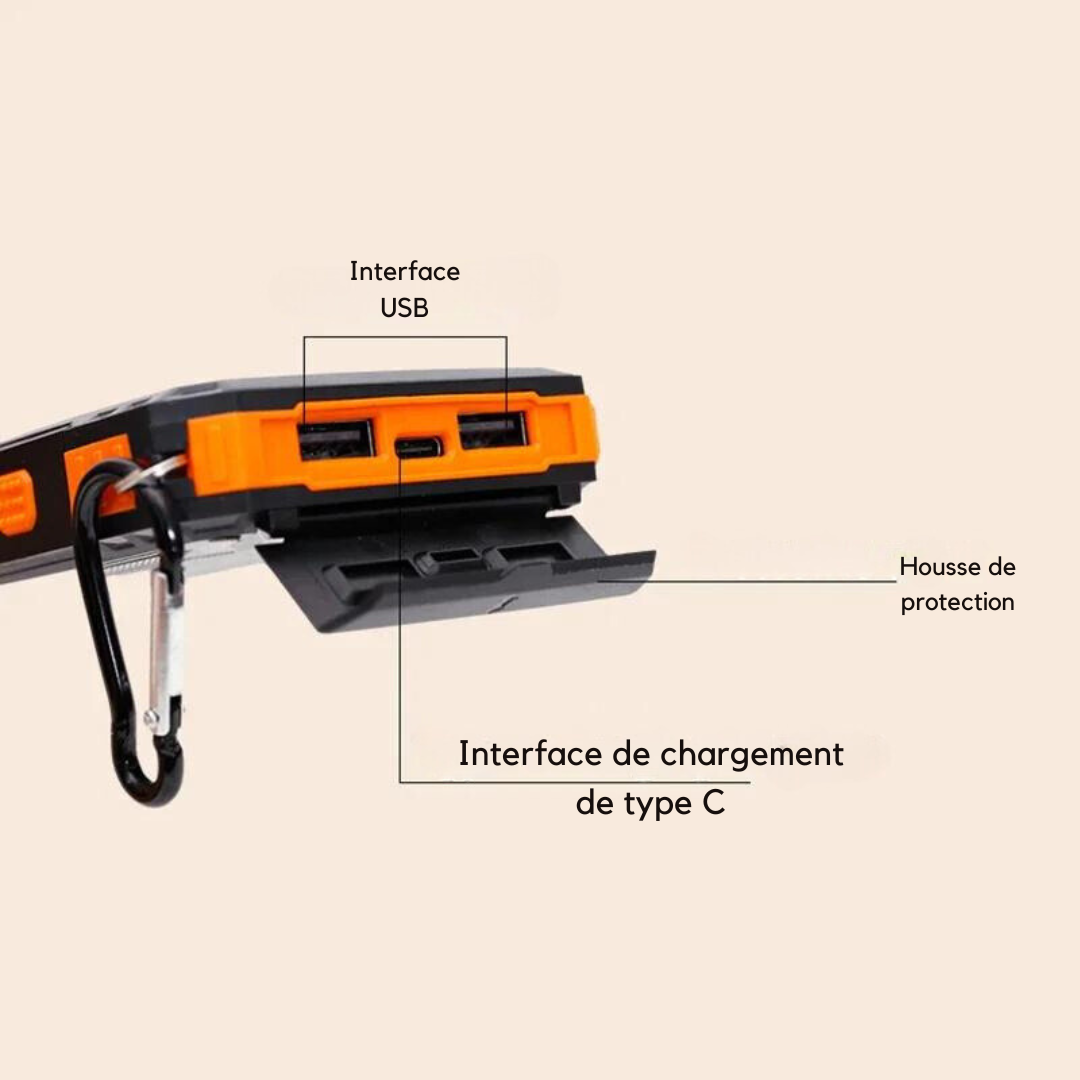 SolarPower Pro ® - Chargeur solaire portable 50 000 mAh, compatible avec iOS et Android, charge rapide, USB-A et USB-C